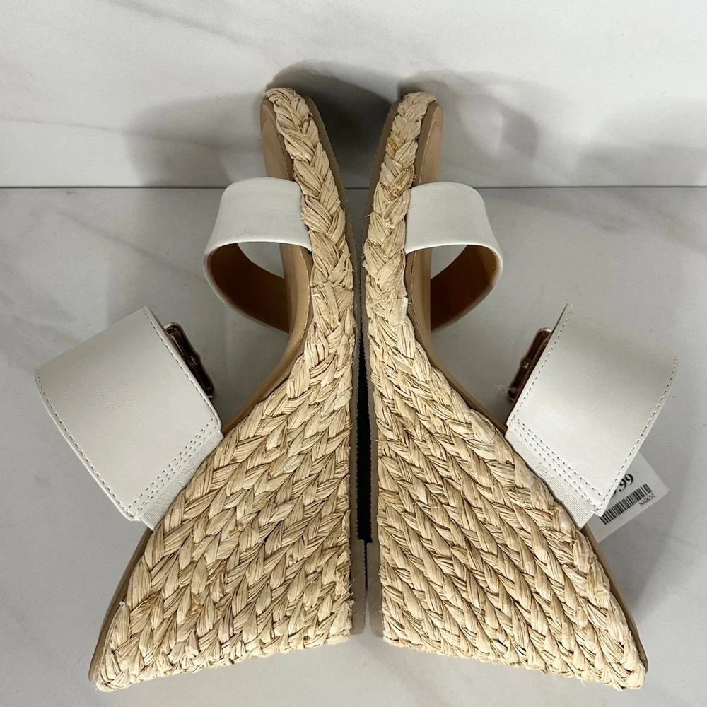 DV Dolce Vita Lucine Buckle Strap Espadrille Wedge Sandals Ivory